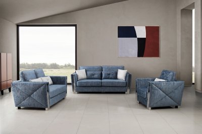 Kingston Sofa & Loveseat Set in Blue Velvet w/Options