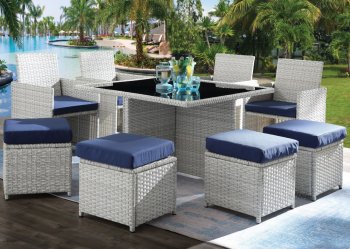 Paitalyi Outdoor 9Pc Patio Set 45075 in Blue & Wicker by Acme [AMOUT-45075-Paitalyi]