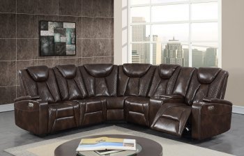 U1868 Power Motion Sectional Sofa in Blanche Brown by Global [GFSS-U1868]