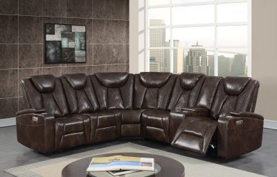 U1868 Power Motion Sectional Sofa in Blanche Brown by Global