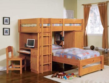 Honey Oak Finish Kid's Bunk Bed With Workstation [AMKB-114-2495]