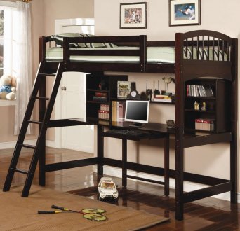 Dark Cappuccino Finish Modern Twin Workstation Loft Bunk Bed