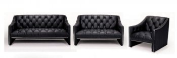 Black Button Tufted Italian Leather Modern 3PC Living Room Set [VGS-F88]