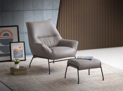 Jabel Accent Chair & Ottoman AC02385 in Khaki Leather by Acme