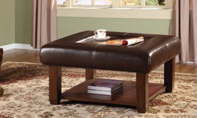 Dark Brown Vinyl Transitional Storage Cocktail Table w/Shelf