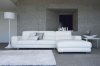 White Leather Modern Sectional Sofa w/Tufted Sides & Steel Legs