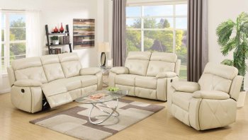 7723 Reclining Sofa in Cream Leatherette w/Options [EGS-7723]