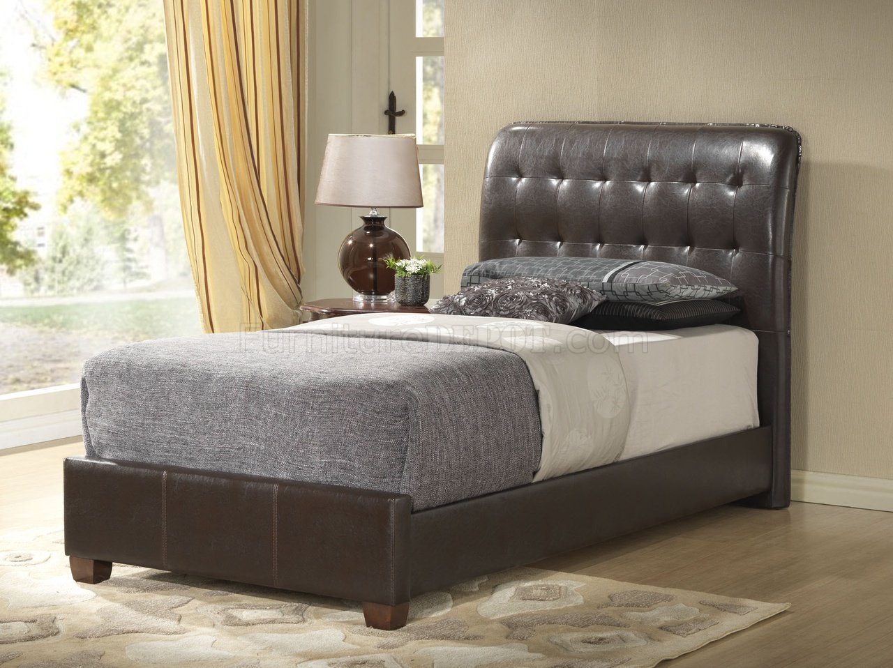 G2595 Upholstered Bed in Dark Brown 