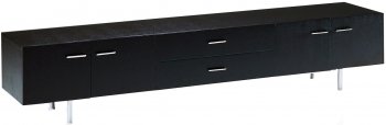 Ebony Finish Modern Long TV Stand w/Doors & Drawers [PGTV-TERI-LTU-0502-EBONY]