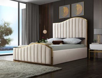 Jolie Bed in Cream Velvet Fabric by Meridian w/Options [MRB-JolieCream]