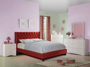 F9372 Bedroom Set by Boss w/Red Fabric Upholstered Bed [PXBS-F9372 Red]