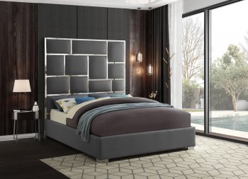 Milan Bed in Grey Faux Leather by Meridian w/Options [MRB-Milan Grey]