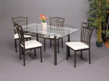 Gold Brushed Pewter Base Dinette w/Clear Glass Top Table [HLDS-D911]