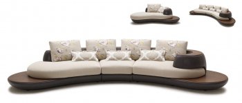 Beige & Brown Fabric & Leather Modern Sectional Sofa w/Chaise [VGSS-1009C]