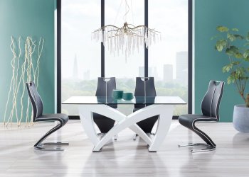 D9913DT Dining Table White by Global w/Optional D4127DC Chairs [GFDS-D9913DT-D4127DC]