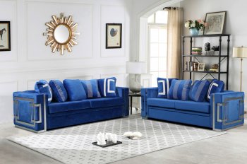 LCL-015 Sofa & Loveseat Set in Blue Velvet [BDS-LCL-015 Blue]