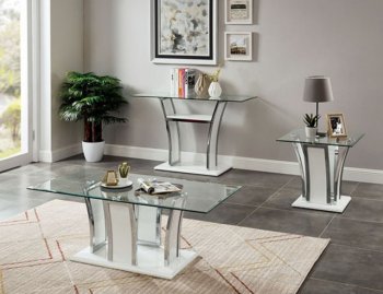 Staten 3Pc Coffee & End Table Set CM4372WH in White & Chrome [FACT-CM4372WH-Staten]