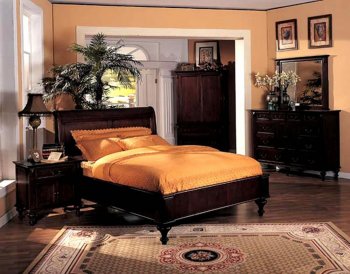 Dark Cherry Finish Antique Traditional Bedroom w/Low Profile Bed [CRBS-155-3091]