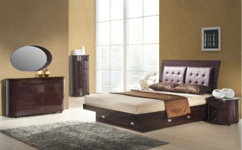 Wenge Finish Contemporary Bedroom with Bottom Drawer Bed [EFBS-Angela Wenge]