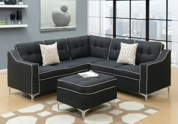 F6997 Sectional Sofa in Black Fabric w/ Ottoman by Boss [PXSS-F6997 Black]