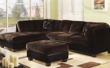 Chocolate Microfiber Modern Sectional Sofa w/Bycast Leather Base [AMSS-05075-Deltona]