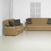 Brown Fabric Elegant Living Room w/Sleeper Sofa and Storage