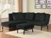 Black Fabric Modern Convertible Chaise Sofa Bed w/Ottoman