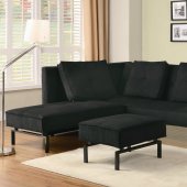 Black Fabric Modern Convertible Chaise Sofa Bed w/Ottoman