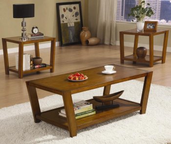 Warm Rich Brown Finish Modern 3 Pc Coffee Table Set [CRCT-701513]