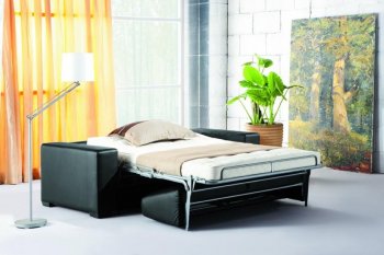 Black Leather Modern Convertible Sofa Bed w/Mattress [VGS-2920]