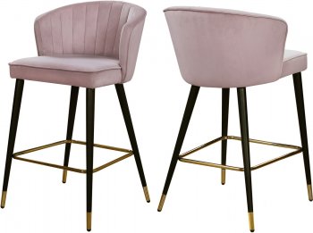 Cassie Counter Stool 793 Set of 2 Pink Velvet Fabric - Meridian [MRDC-793 Cassie Pink]