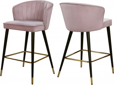 Cassie Counter Stool 793 Set of 2 Pink Velvet Fabric - Meridian