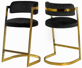 Stephanie Counter Stool 796 Set of 2 Black Velvet by Meridian [MRDC-796 Stephanie Black]