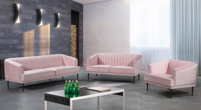 Rory Sofa 689 in Pink Velvet Fabric by Meridian w/Options