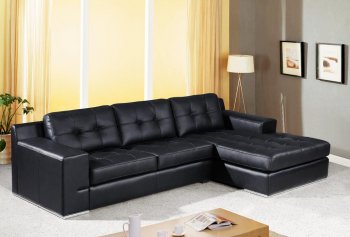 Jade Sectional Sofa in Black Leather w/Tufted Cushions [VGSS-0345 Jade]