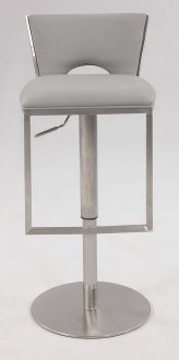 Grey Leatherette & Brushed Set of 2 Steel Base Barstools