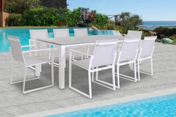 Primavera Outdoor Dining Set 9Pc in White & Grey by Bellini [BLOUT-Primavera-White-Grey 9pc]