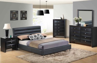 8284-Linda Black Bedroom by Global w/Upholstered Bed & Options