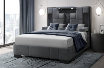 Oscar Upholstered Bed in Dark Gray Fabric by Global [GFB-Oscar Dark Gray]