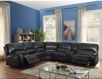 Saul Power Motion Sectional Sofa 53745 in Gray Leather-Aire [AMSS-53745-Saul]