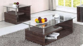 80405 Alfie Coffee Table 3PC Set in Dark Oak by Acme w/Glass Top [AMCT-80405 Alfie]