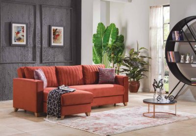 Pruva Valery Burgundy Sectional Sofa in Fabric by Bellona