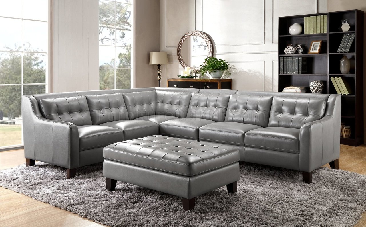 phantom contemporary grey leather sectional sofa w ottoman