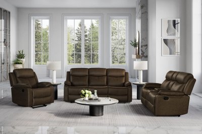 U6026 Motion Sofa & Loveseat Set in Dark Brown Fabric by Global