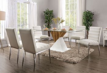 Bima Dining Table FOA3746T in White & Natural Tone w/Options [FADS-FOA3746T-Bima]