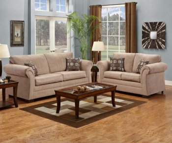 Taupe Fabric Modern Sofa & Loveseat Set w/Wooden Legs [UDS-2255-Taupe]