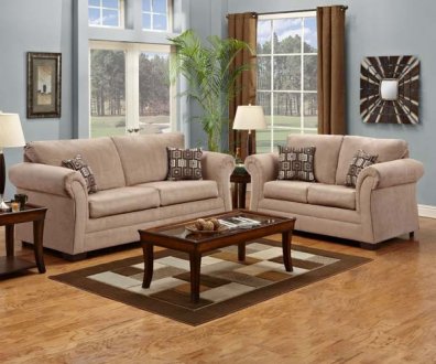 Taupe Fabric Modern Sofa & Loveseat Set w/Wooden Legs