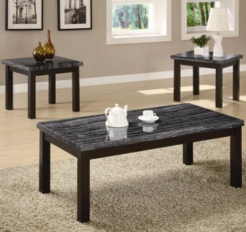 Cappuccino Finish & Faux Marble Top Modern 3Pc Coffee Table Set