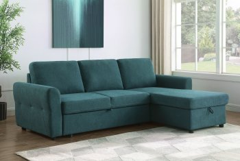 Samantha Sleeper Sectional Sofa 511087 in Teal Fabric by Coaster [CRSS-511087 Samantha]