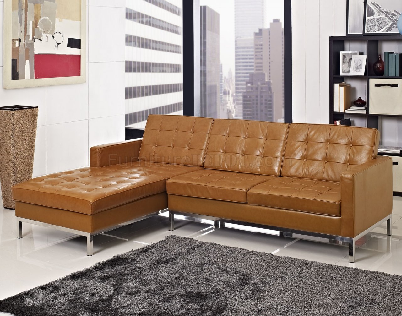 modway loft tan leather sofa